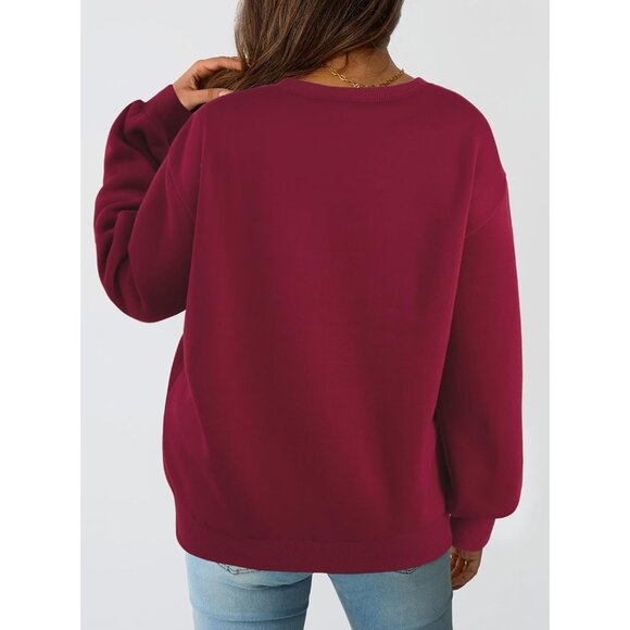Womens Crewneck Sweatshirt Polyester Spandex Casual Long Sleeve Pullover - Picture 2 of 7